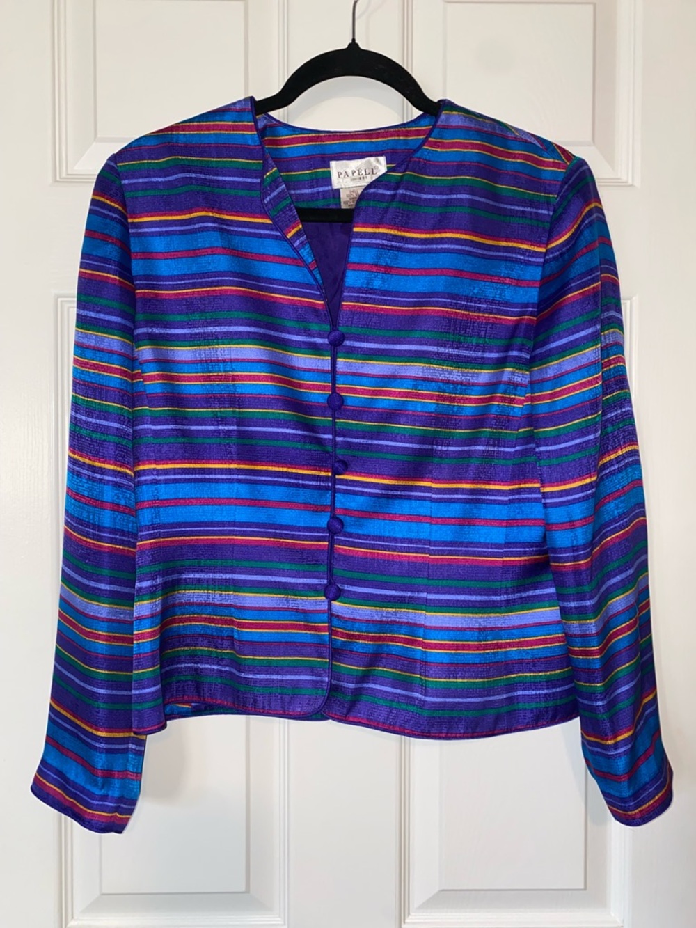 Vintage Adrianna‎ Papell 100% Silk Purple Striped Blazer